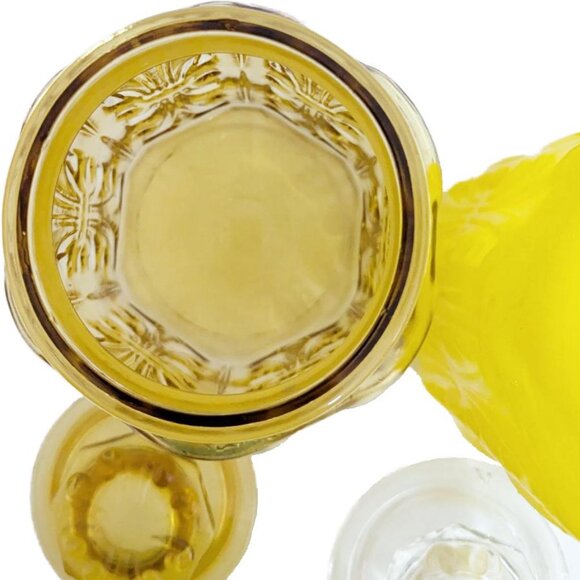 Vintage 1972 Imperial Glass Yellow & Amber Atterbury Scroll Show Off Jars - Picture 3 of 9